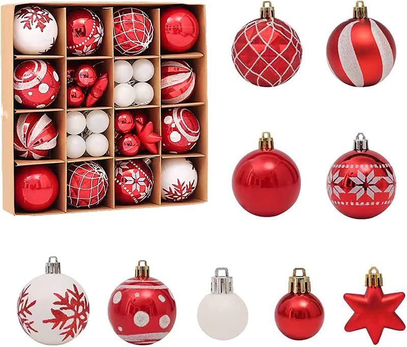 Photo 1 of 42Pcs Christmas Ornaments Balls WateBac , Set Decorations Balls for Xmas Tree Balls, Hanging Ball for Holiday, Wedding, Party (21Red & 21White)
