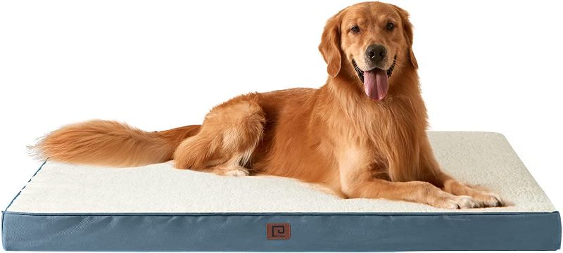 Photo 1 of EHEYCIGA Washable Jumbo Dog Beds for Giant Dogs, XXL Dog Bed with Removable Cover for Crate, Orthopedic Foam Dog Beds for Jumbo Dogs, Spa Blue. 47" x 29"
