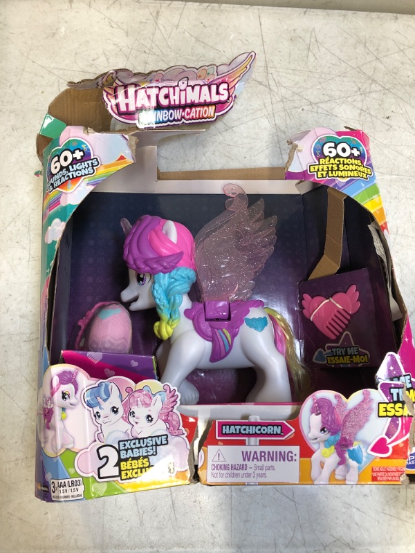 Photo 3 of Hatchimals CollEGGtibles, Hatchicorn Unicorn Toy with Flapping Wings, Over 60 Lights & Sounds, 2 Exclusive Babies, Christmas Kids Toys for Girls (New) Interactive Hatchicorn