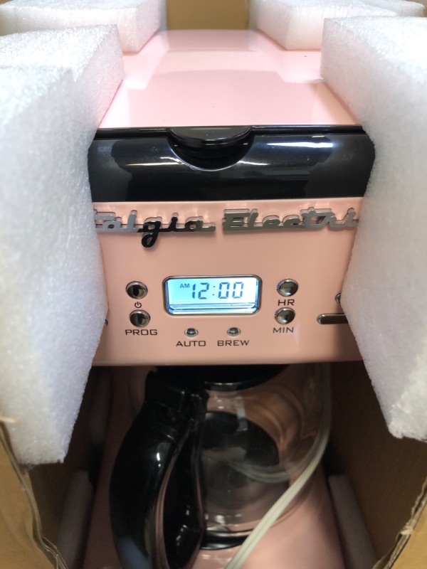 Photo 2 of Nostalgia Retro 12-Cup Programmable Coffee Maker With LED Display, Automatic Shut-Off & Keep Warm, Pause-And-Serve Function, Pink Pink Coffee Maker