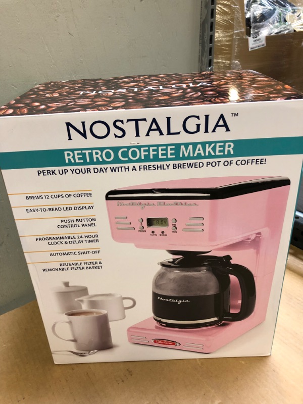 Photo 1 of Nostalgia Retro 12-Cup Programmable Coffee Maker With LED Display, Automatic Shut-Off & Keep Warm, Pause-And-Serve Function, Pink Pink Coffee Maker