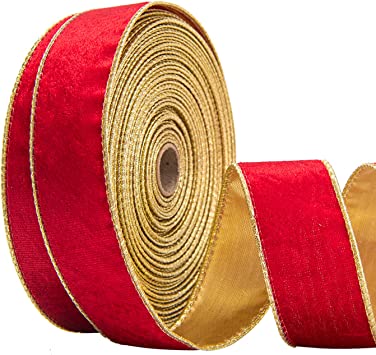 Photo 1 of 1.5Inch X 20 Yards Christmas Velvet Ribbon,1.5" Wide Wired Ribbon for Christmas Crafts Decoration, Wrapping Crafts (Red)