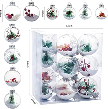 Photo 2 of 20 Pcs 3.15'' and 2.36'' Christmas Bulb Ornaments Shatterproof Clear Plastic Christmas Ornaments, Snow Filling Ball Ornaments for Christmas Holidays, Party Decoration, Tree Ornaments, and Events