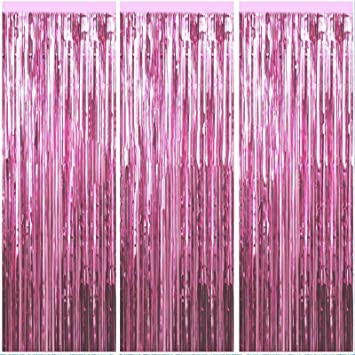 Photo 1 of 3 Packs 3.2ft x 6.6ft Light Pink Metallic Tinsel Foil Fringe Curtains Photo Booth Props for Birthday Wedding Engagement Bridal Shower Baby Shower Bachelorette Holiday Celebration Party Decorations