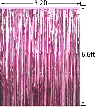 Photo 2 of 3 Packs 3.2ft x 6.6ft Light Pink Metallic Tinsel Foil Fringe Curtains Photo Booth Props for Birthday Wedding Engagement Bridal Shower Baby Shower Bachelorette Holiday Celebration Party Decorations