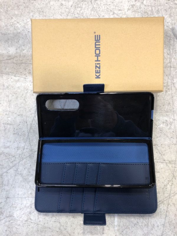 Photo 1 of KEZiHOME Galaxy Z Fold 3 Case with S Pen Holder, Samsung Galaxy Z Fold 3 Wallet Case PU Leather [RFID Blocking] Card Slot Shockproof Flip Phone Cover Compatible with Z Fold 3 5G (2021) (Dark Blue)