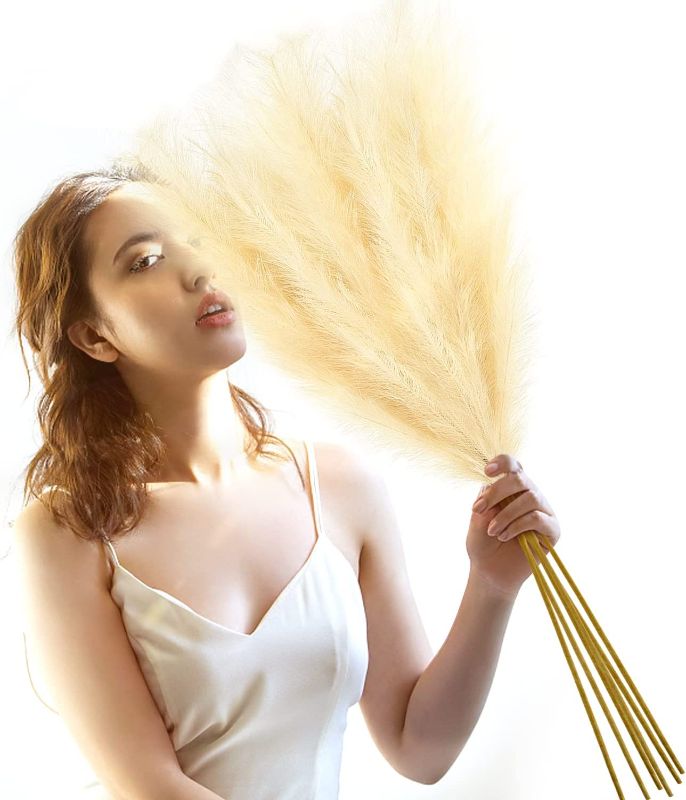 Photo 1 of 6 PCS Faux Pampas Grass Decor Tall Fluffy Large 39"/100CM Artificial Pompous Grass Fake Pompass Branches Plants Fluffy Flower Floor Vase Filler for Home Boho Decor
