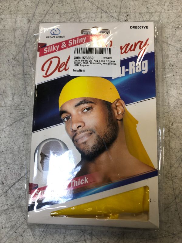 Photo 2 of Dream Deluxe Du-Rag Yellow 3 Pack Smooth & Thick, Stretchable, Wrinkle Free, 100% Polyester Smooth & Thick 3 Pack Yellow