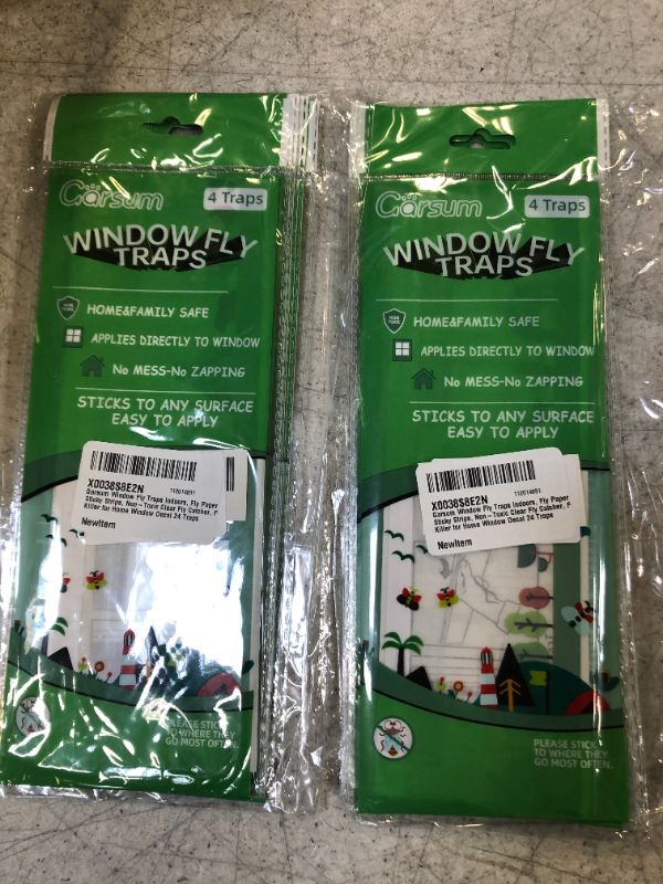 Photo 1 of 2CT Garsum Window Fly Traps Indoors, Fly Paper Sticky Strips, Non-Toxic Clear Fly Catcher, Fly Killer for Home Window Decal 24 Traps A24 Traps