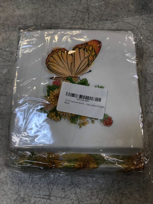 Photo 2 of 100 Pcs Sunflower Butterfly Guest Napkins Fall 2 Designs Disposable Paper Disposable Guest Towels Dinner Napkins with Sun Flowers Design for Autumn Holiday Party Tableware Supplies