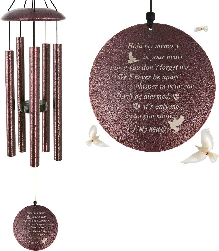 Photo 1 of 33 Inch Memorial Wind Chimes Outdoor Deep Tone with 6 Metal Tubes Soft Melody, in Memory of You Loved one,Tuned Wind Chimes for Garden Balcony Patio and Home Décor. Bronze