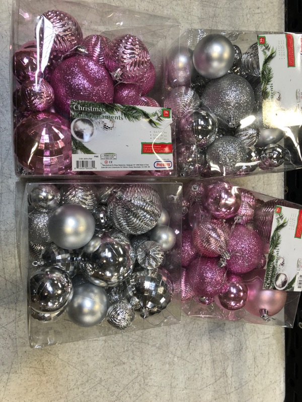 Photo 3 of 2 COLORS , PINK & SILVER , 4 COUNT TOTASL.....Prextex Christmas Tree Ornaments - Silver Christmas Ball Ornaments Set for Christmas, Holiday, Wreath & Party Decorations (36 pcs - Small, Medium, Large) Shatterproof