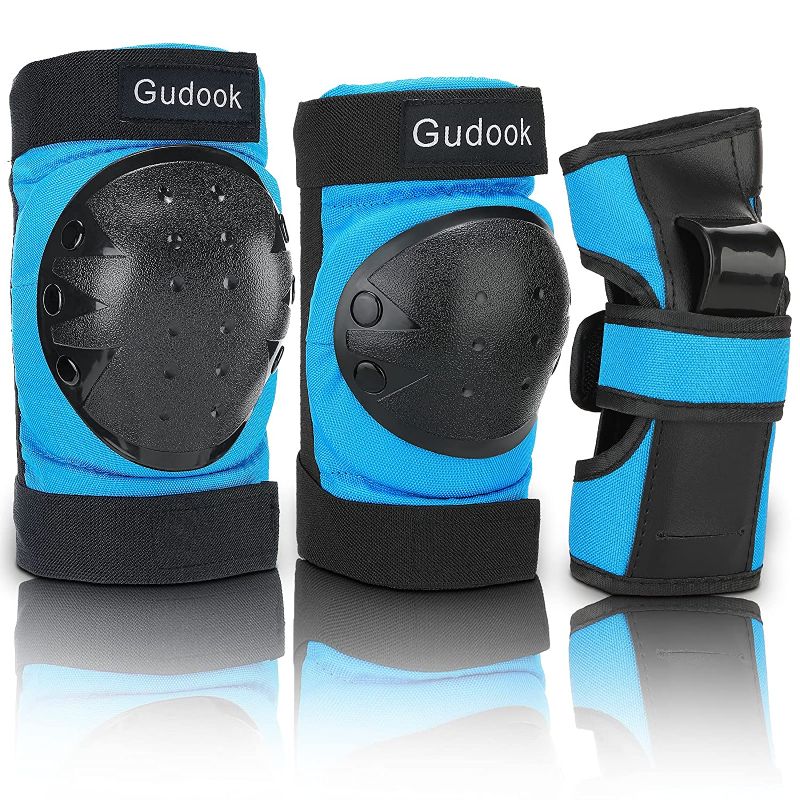 Photo 1 of Gudook Knee Pads Sports Protective Gear Set: Elbow Pads Wrist Guard Knee Pads 3 in 1 for Kids Skateboard Inline Skating Cycling Bike Rollerblading Scooter Riding BMX Youth/Adult/Kids Knee Pads SIZE LARGE (OVER 16 YEARS OLD)