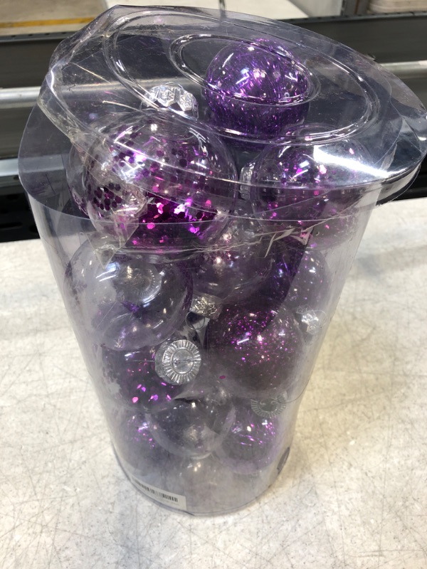 Photo 2 of 70MM/2.76" Christmas Ornaments Set, 30PCS Shatterproof Decorative Hanging Ball Ornament with Stuffed Delicate Decorations, Clear Rustic Xmas Tree Balls for Holiday Party Thankgivings - Purple. Purple 2.76"/7CM