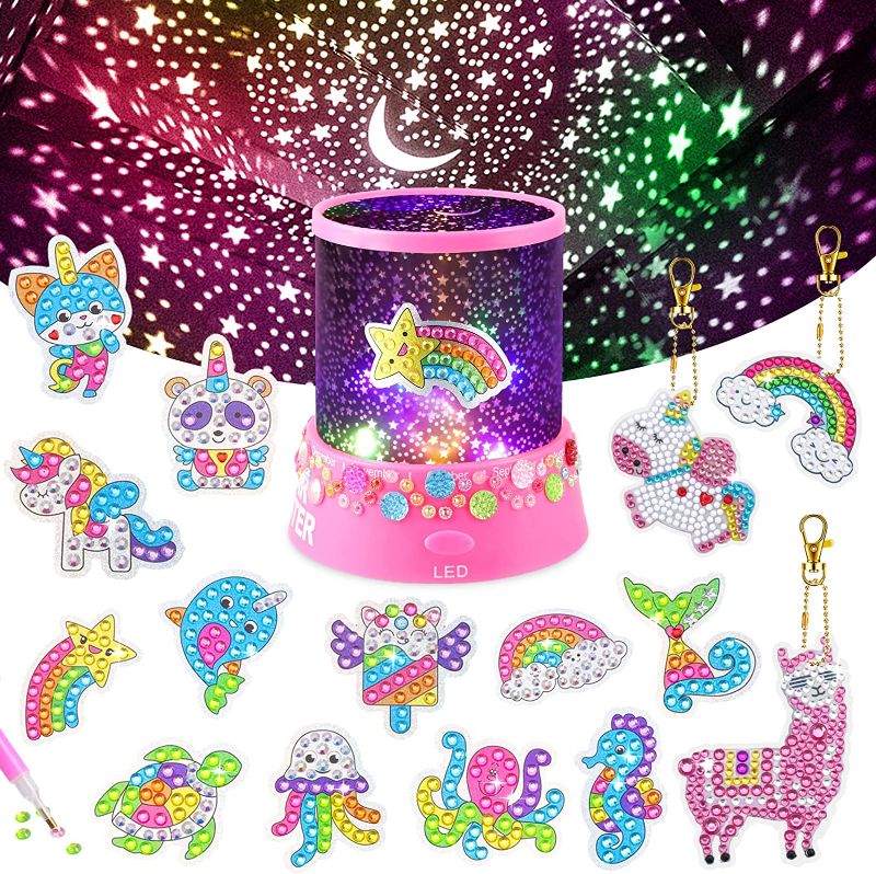 Photo 1 of ASONA 5D Gem Diamond Painting Kit for Kids, Easter Egg Stickers, Diamond Keychain, and Creative Star Galaxy Night Light, DIY Arts