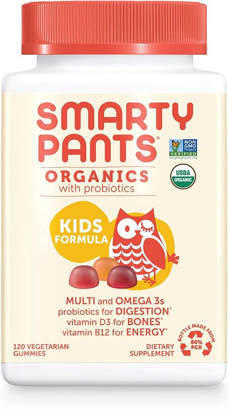 Photo 1 of SmartyPants Organic Kids Multivitamin, Daily Gummy Vitamins: Probiotics, Vitamin C, D3, Zinc, & B12 for Immune Support, Energy & Digestive Health, Assorted Fruit Flavor, 120 Gummies, 30 Day Supply
