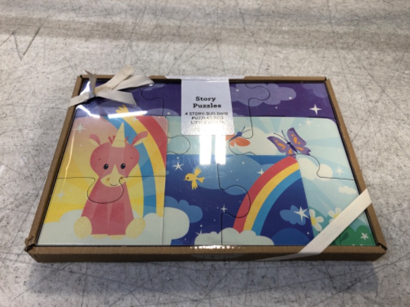 Photo 2 of DEMDACO Unicorn Purple and Pink Paperboard Story Puzzles Set of 4 Varied Sizes