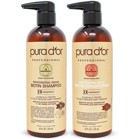 Photo 1 of PURA D'OR Professional Grade Anti-Thinning Biotin Shampoo & Conditioner Set For Thinning Hair, Clinically Proven Hair Care 2X Concentrated DHT Blocker Hair Thickening Products For Women & Men 16oz x 2
