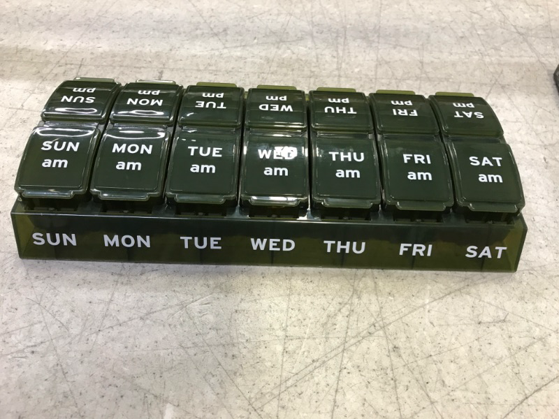 Photo 2 of Extra Large Weekly Pill Organizer 2 Times a Day, Pill Box 7 Day Twice A Day with XL Removeable Compartments, Medicine Organizer AM PM Pill Case Container with a Base for Fish, Oils,Vitamins,Supplement Z_army Green