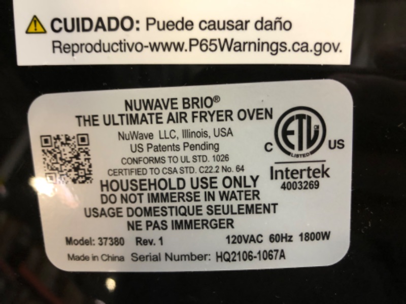 Photo 2 of Nuwave Brio 8-Qt Air Fryer, Powerful 1800W, Easy-to-Read Cool White Display, 50°-400°F Temp Controls, 100 Pre-Programmed Presets & 50 Memory Slots, Integrated Smart Thermometer, Linear T Technology