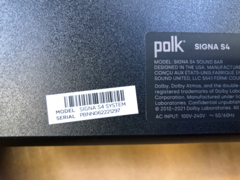 Photo 7 of Polk Audio Signa S4 Ultra-Slim Sound Bar for TV with Wireless Subwoofer, Dolby Atmos 3D Surround Sound, Compatible with 8K, 4K, HD TV, eARC and Bluetooth, Black S4 Soundbar + Subwoofer w/ Dolby Atmos