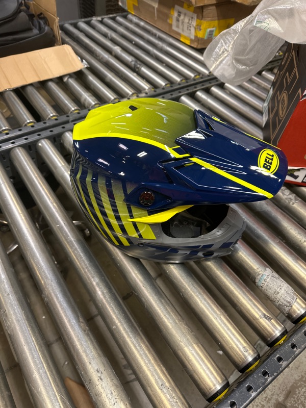 Photo 1 of BELL Moto-9S Flex Helmets (Sprint Matte/Gloss Dark Blue/Hi-Viz Yellow - X-Large) X-Large Sprint Matte/Gloss Dark Blue/ Hi-viz Yellow