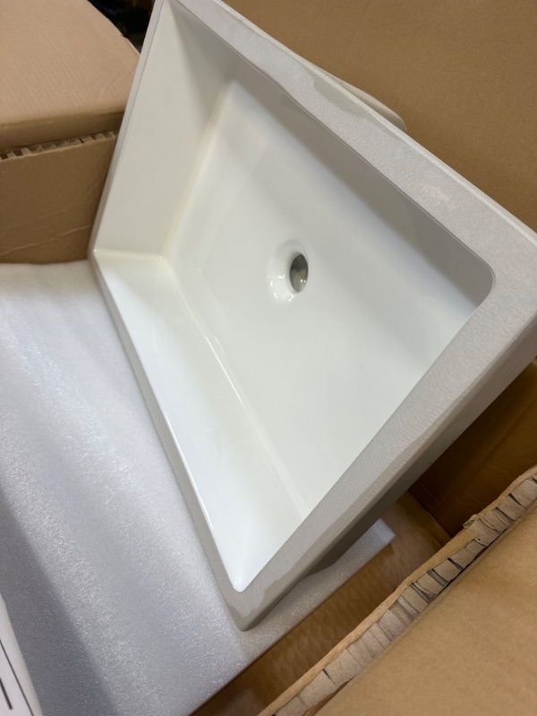 Photo 2 of Stylish 24" Ceramic Rectangular Undermount Bathroom Sink with Enamel Glaze Finish, Smooth & Stain Resistant Surface, Polished Chrome and Matte Black Overflow, P-208