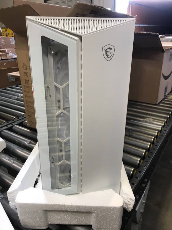 Photo 2 of MSI MPG GUNGNIR 110R WHITE - Premium Mid-Tower Gaming PC Case - Tempered Glass Side Panel - ARGB 120mm Fans - Liquid Cooling Support up to 360mm Radiator - White Color Case MISSING HARDWARE ON THE BACK 
