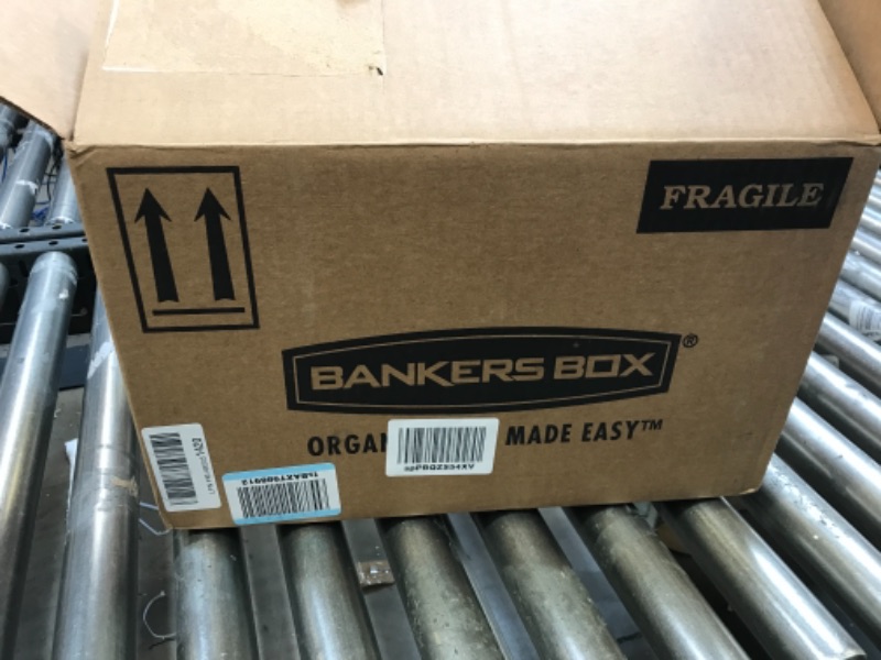 Photo 6 of Bankers Box Heavy Duty Plastic File Storage Box with Hanging Rails, Letter/Legal, 1 Pack (0086205) USED CRACKED SIDE BUT STILL FUNCTIONAL