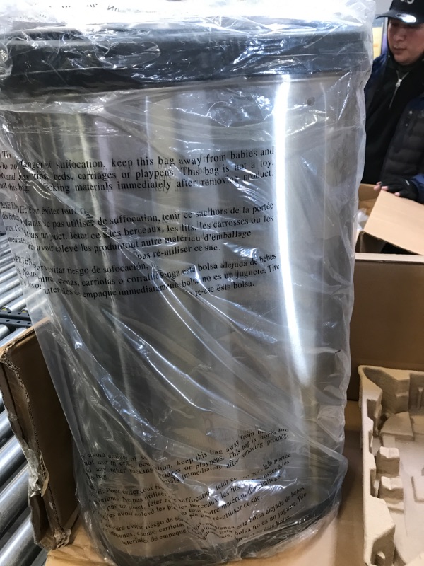 Photo 4 of NINESTARS DZT-50-13R Automatic Touchless Infrared Motion Sensor Trash Can/Recycler, 13 Gal 50L, Stainless Steel Base (Oval, Black/Silver Lid) 13 Gal Trash Can