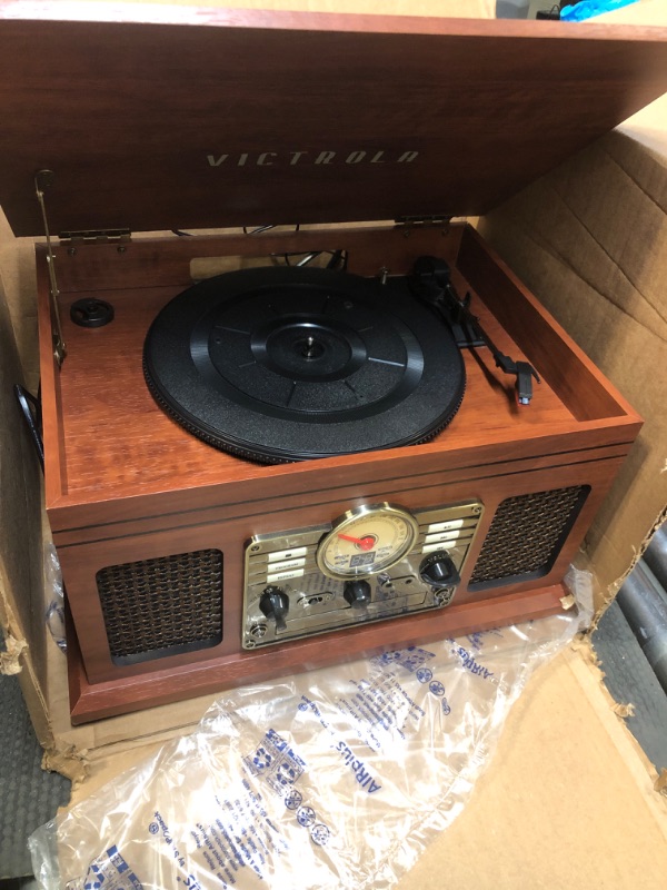 Photo 3 of Victrola Nostalgic 6-in-1 Bluetooth Record Player & Multimedia Center with Built-in Speakers - 3-Speed Turntable, CD & Cassette Player, FM Radio | Wireless Music Streaming | Mahogany