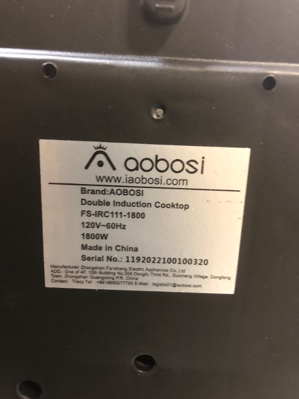 Photo 3 of Aobosi Double Induction Cooktop,Portable Induction Cooker with 2 Burner Independent Control,Ultrathin Body,10 Temperature,1800W-Multiple Power Levels,4 Hour Timer,Safety Lock (factory sealed opened for photos)