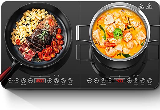 Photo 1 of Aobosi Double Induction Cooktop,Portable Induction Cooker with 2 Burner Independent Control,Ultrathin Body,10 Temperature,1800W-Multiple Power Levels,4 Hour Timer,Safety Lock (factory sealed opened for photos)