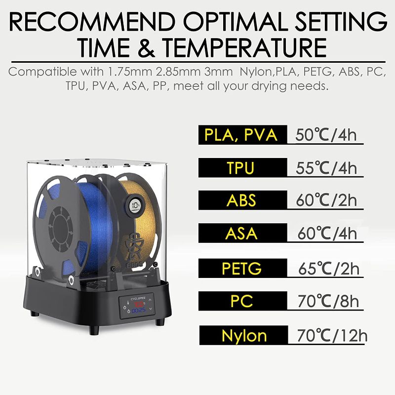 Photo 2 of ?EIBOS Official?3D Printer Filament Dryer, 3D Printer Filament Dry Box with Fan, Adjustable Timer & Temperature Humidity Control, Compatible with PLA Nylon TPU PETG 1.75mm 2.85mm 3.00mm, Storage Box
