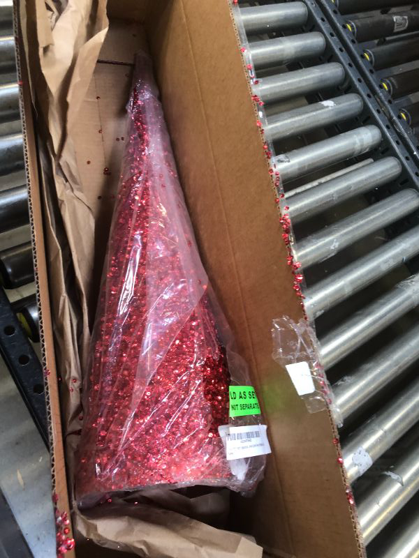 Photo 3 of 15-24 Inch High Sequin and Bead Red Christmas Cone Tree 3 Piece Set