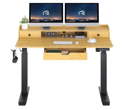 Photo 1 of Rolanstar® Motorized Height-Adjustable Standing Desk with Drawers/Headphone Hooks  BAMBOO ---FACTORY SEALED 
