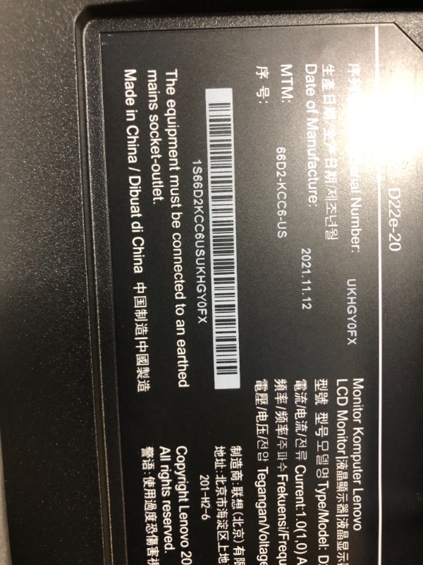 Photo 6 of Lenovo D22e-20 21.5" Full HD WLED LCD Monitor - 16:9 - Raven Black