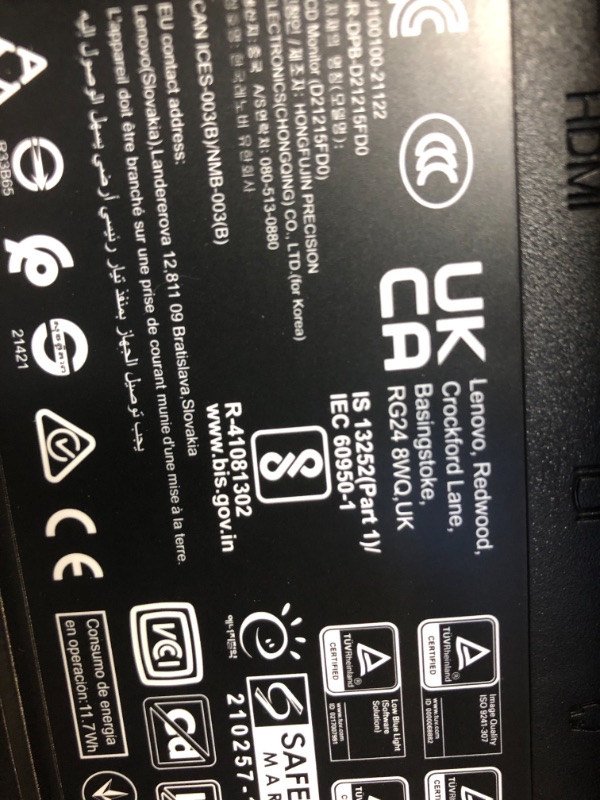 Photo 3 of Lenovo D22e-20 21.5" Full HD WLED LCD Monitor - 16:9 - Raven Black