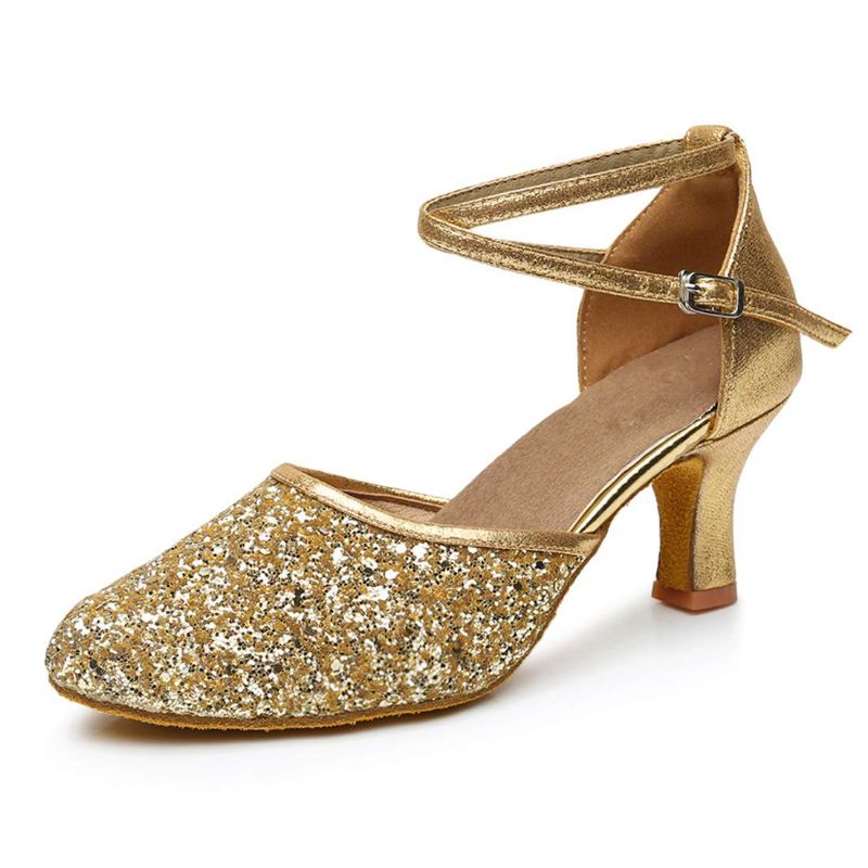 Photo 1 of iCKER GetMine Womens Latin Dance Shoes (LOOKS TRIED ON) Heeled Ballroom Salsa Tango Party Sequin Dance Shoes 7.5 Gold (