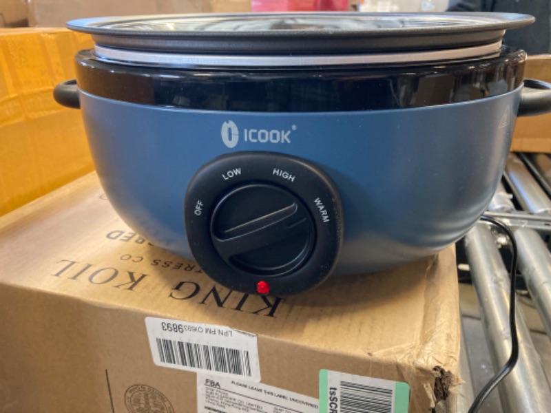 Photo 3 of ICOOK USC-35-OP001BL 3.5 Quart Slow Cooker ,Aluminium Sear/Sauté Stew Pot Stovetop safe,Dishwasher Safe,Glass Lid,Adjustable Temp,Food Warmer,Blue