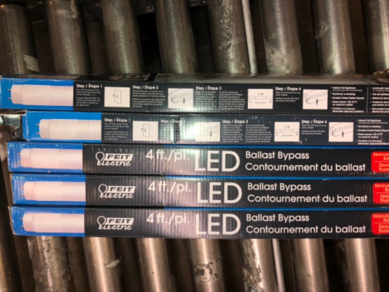 Photo 5 of Feit Electric T848/850/B/LED/2/5 4FT T8 LED Tube Light, Type B Ballast Bypass, 18W=32W, 5000K Daylight, Double-End Powered, F32T8 Fluorescent Tube Replacement, Damp Rated, UL, Pack of 10
