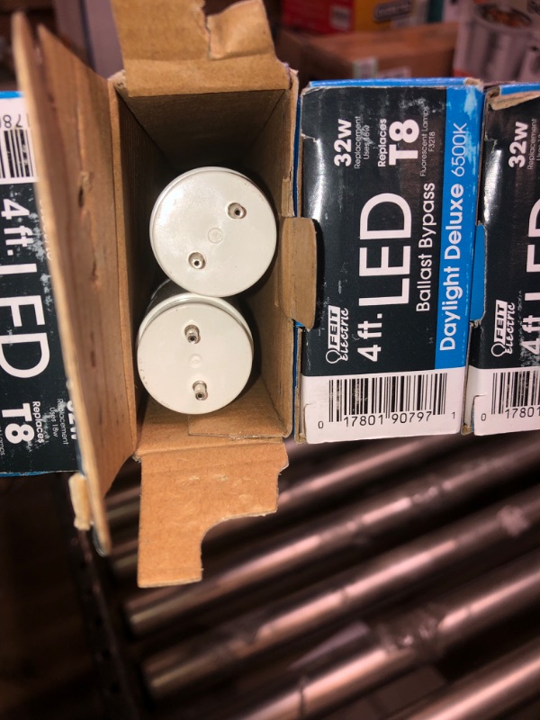 Photo 3 of Feit Electric T848/850/B/LED/2/5 4FT T8 LED Tube Light, Type B Ballast Bypass, 18W=32W, 5000K Daylight, Double-End Powered, F32T8 Fluorescent Tube Replacement, Damp Rated, UL, Pack of 10
