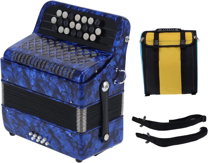 Photo 1 of 22 Key Piano Accordion 8 Bass Professional Button Reed Accordion Instrument for Beginner with Storage Bag(Blue)
