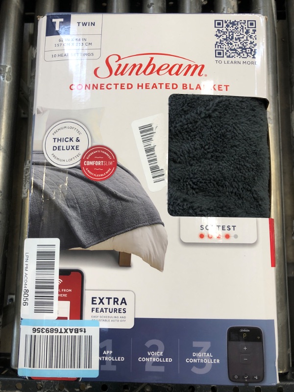 Photo 3 of Sunbeam LoftTec Wi-Fi Connected Heated Blanket, Electric Blanket, 10 Heat Settings, Twin Size Twin Slate Gray Solid