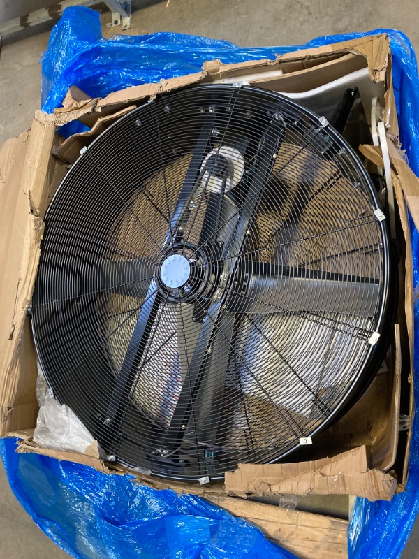 Photo 3 of Comfort Zone CZMC42B 42” 2-Speed High-Velocity Industrial Belt-Drive Drum Fan, All-Metal Construction, Easy-to-Grab Handle, Individually Balanced Blades, Black, *MISSING WHEELS,  MARKINGS/SCUFFS/PACKAGE DMG * 