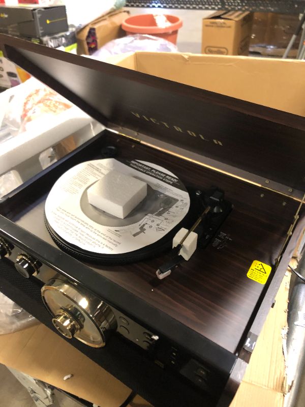Photo 5 of Victrola Empire Mid-Century 6-in-1 Turntable with 3 Speed Record Player, Bluetooth Connectivity, Radio, Cassette and CD Player (Espresso) Espresso Record Player