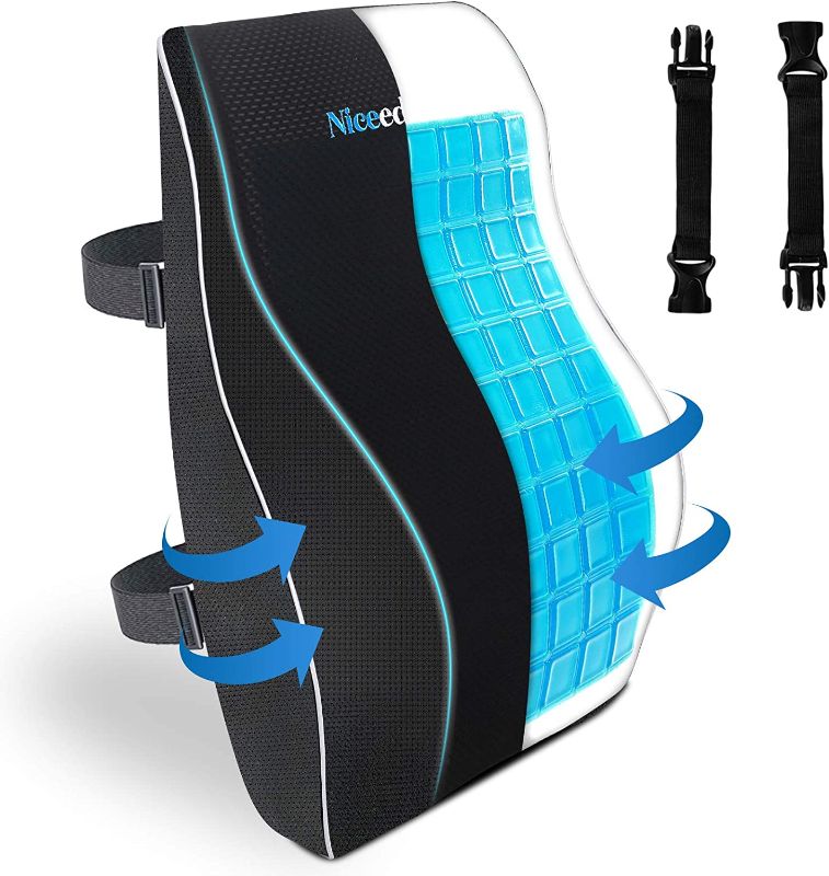 Photo 1 of Cooling Gel Lumbar Support Pillow for Office Chair 3D Updated Memory Foam Car Lumbar Pillow for Back Support Cooling Back Pillow for Chairs Lower Back Pain Relief Back Rest for Wheelchair Gaming Chair 2 Pieces
