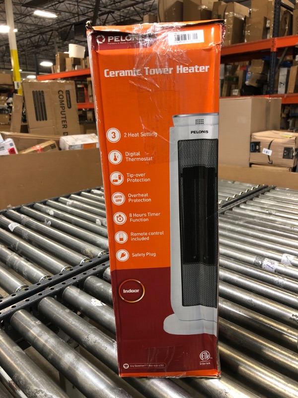 Photo 1 of PELONIS PHTPU1501 Ceramic Tower 1500W Indoor Space Heater with Oscillation, Remote Control, Programmable Thermostat & 8H Timer, ECO Mode, Tip-Over Switch & Overheating Protection, White PTC Heater White