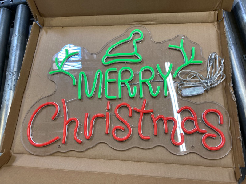 Photo 3 of Large Merry Christmas Neon Signs for Wall Decor Outdoor Indoor Living Room *MISSING OTHER HALF OF POWER CORD, UNABLE TO TEST* 