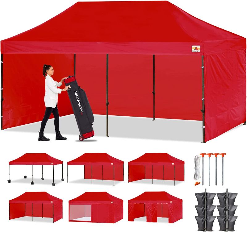 Photo 1 of ABCCANOPY Heavy Duty Ez Pop up Canopy Tent with Sidewalls 10x20, Red
